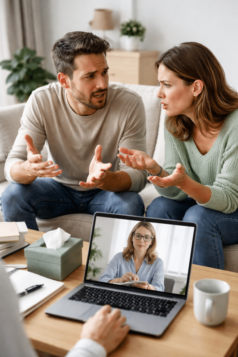 Psicóloga online realizando sesión de terapia psicológica a distancia